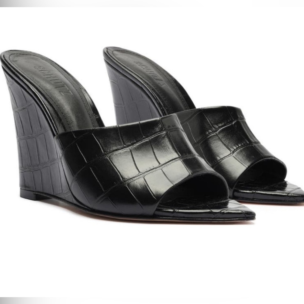 Schutz Leather Wedge Sandal Mules 
SIZE 6